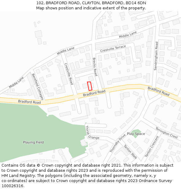 102, BRADFORD ROAD, CLAYTON, BRADFORD, BD14 6DN: Location map and indicative extent of plot