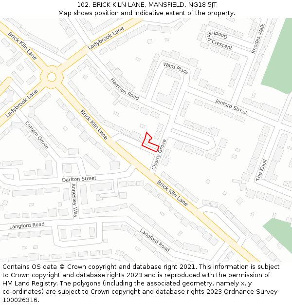 102, BRICK KILN LANE, MANSFIELD, NG18 5JT: Location map and indicative extent of plot