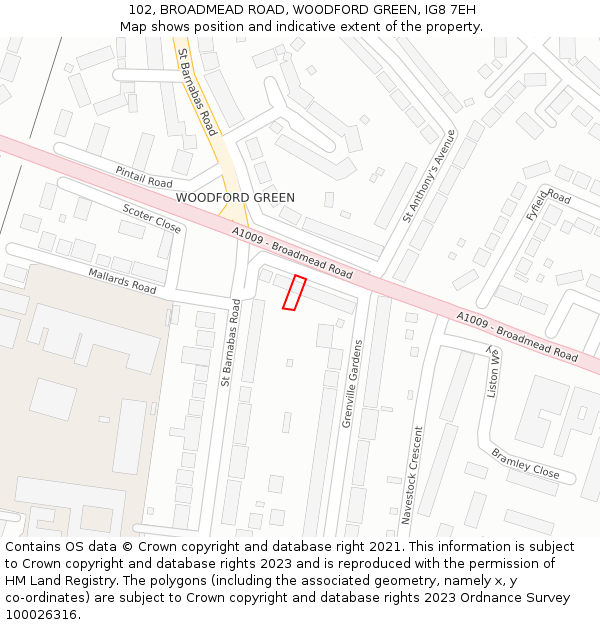 102, BROADMEAD ROAD, WOODFORD GREEN, IG8 7EH: Location map and indicative extent of plot