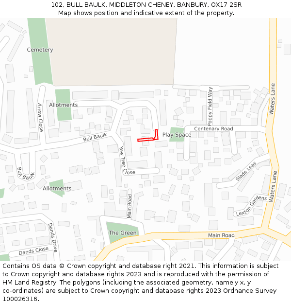 102, BULL BAULK, MIDDLETON CHENEY, BANBURY, OX17 2SR: Location map and indicative extent of plot