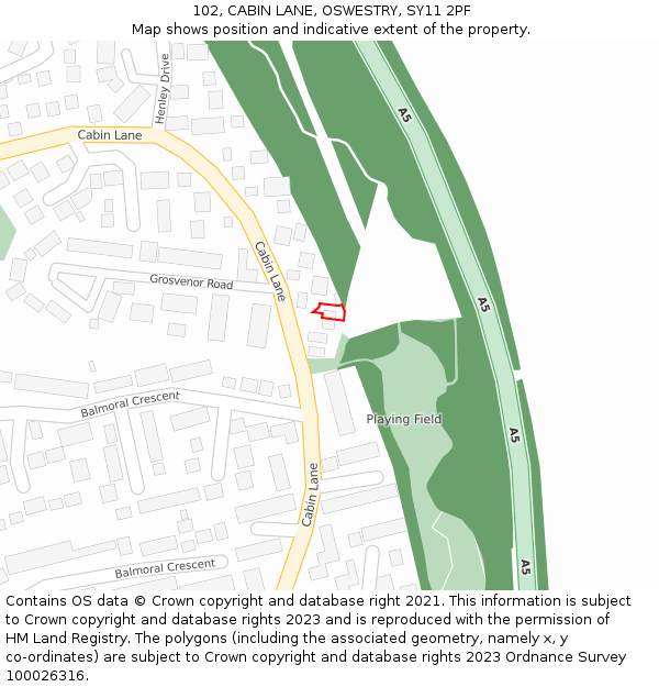 102, CABIN LANE, OSWESTRY, SY11 2PF: Location map and indicative extent of plot