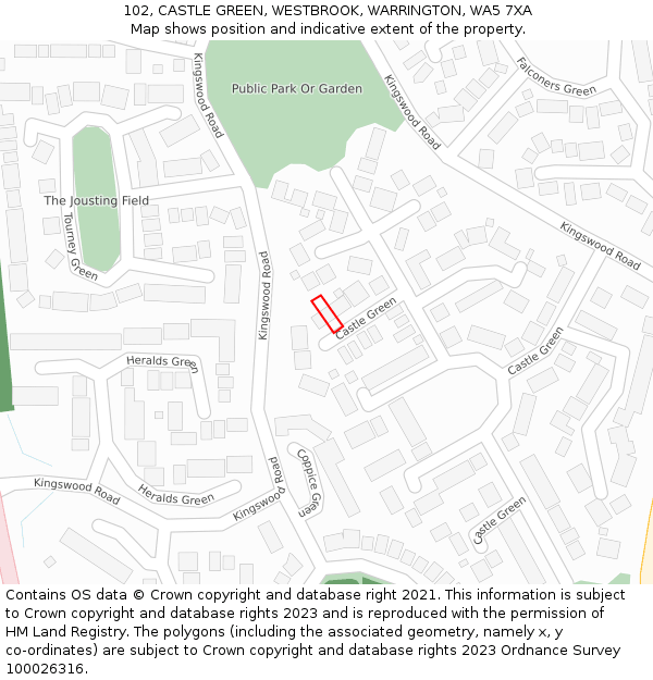 102, CASTLE GREEN, WESTBROOK, WARRINGTON, WA5 7XA: Location map and indicative extent of plot