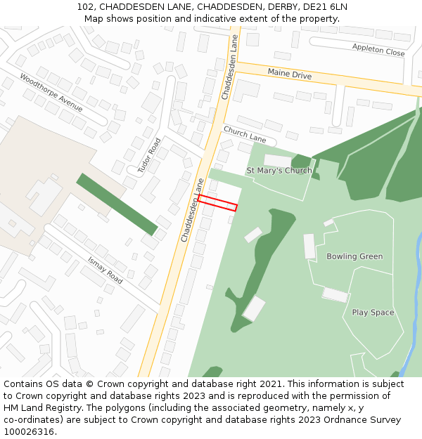 102, CHADDESDEN LANE, CHADDESDEN, DERBY, DE21 6LN: Location map and indicative extent of plot