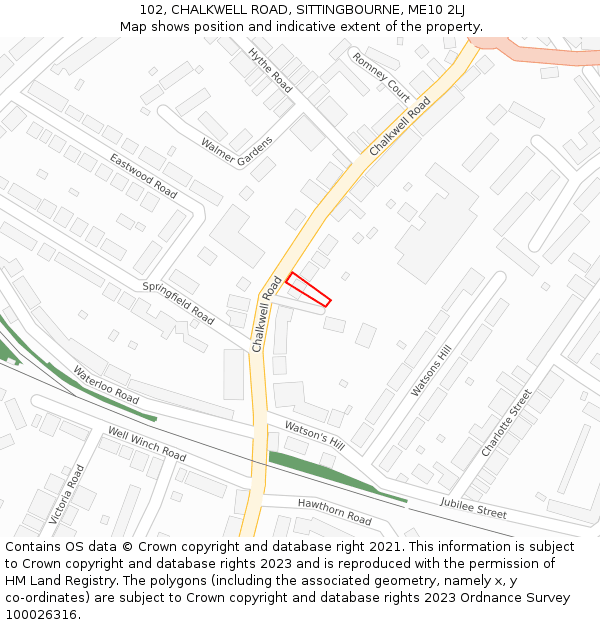 102, CHALKWELL ROAD, SITTINGBOURNE, ME10 2LJ: Location map and indicative extent of plot