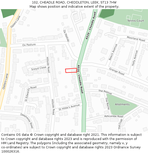 102, CHEADLE ROAD, CHEDDLETON, LEEK, ST13 7HW: Location map and indicative extent of plot