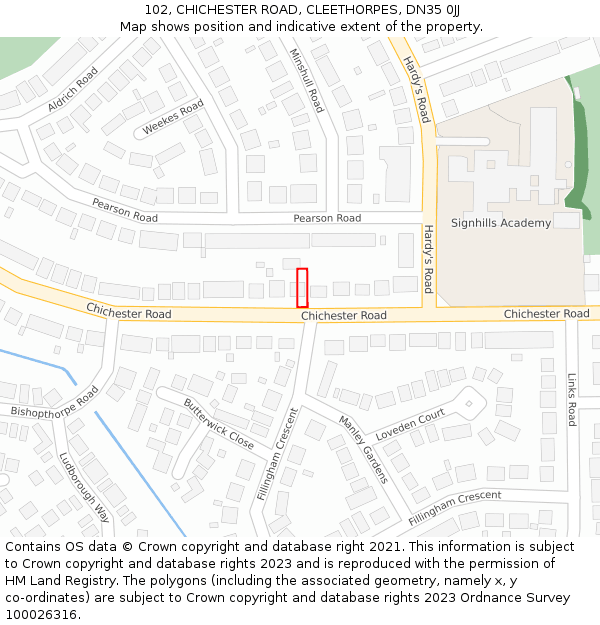 102, CHICHESTER ROAD, CLEETHORPES, DN35 0JJ: Location map and indicative extent of plot