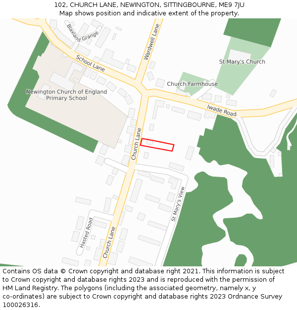 102, CHURCH LANE, NEWINGTON, SITTINGBOURNE, ME9 7JU: Location map and indicative extent of plot