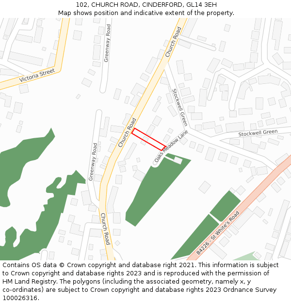 102, CHURCH ROAD, CINDERFORD, GL14 3EH: Location map and indicative extent of plot