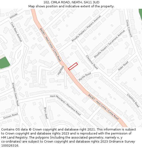 102, CIMLA ROAD, NEATH, SA11 3UD: Location map and indicative extent of plot