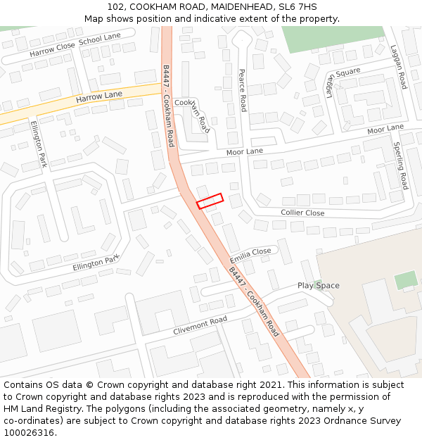 102, COOKHAM ROAD, MAIDENHEAD, SL6 7HS: Location map and indicative extent of plot