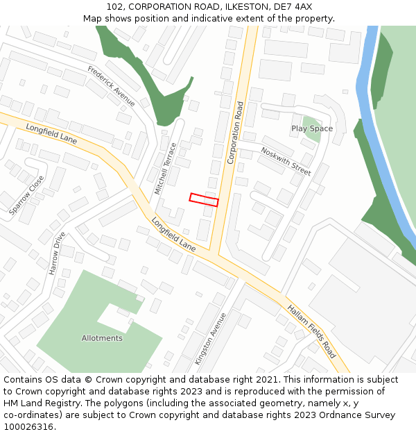 102, CORPORATION ROAD, ILKESTON, DE7 4AX: Location map and indicative extent of plot