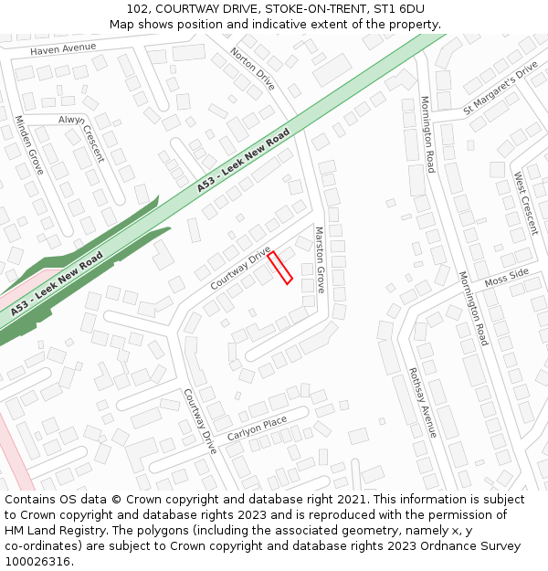 102, COURTWAY DRIVE, STOKE-ON-TRENT, ST1 6DU: Location map and indicative extent of plot