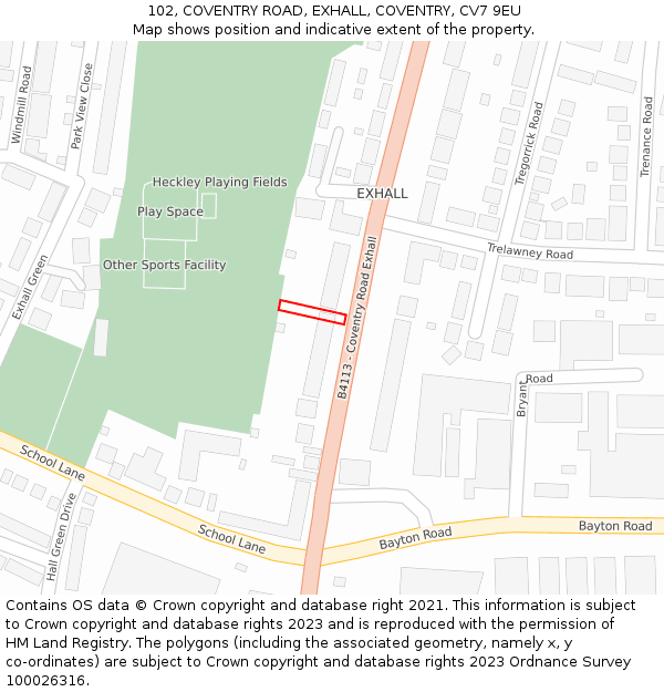 102, COVENTRY ROAD, EXHALL, COVENTRY, CV7 9EU: Location map and indicative extent of plot