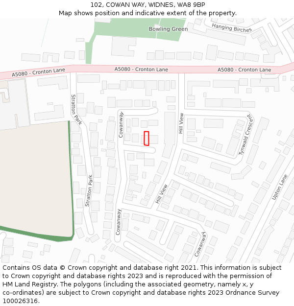 102, COWAN WAY, WIDNES, WA8 9BP: Location map and indicative extent of plot