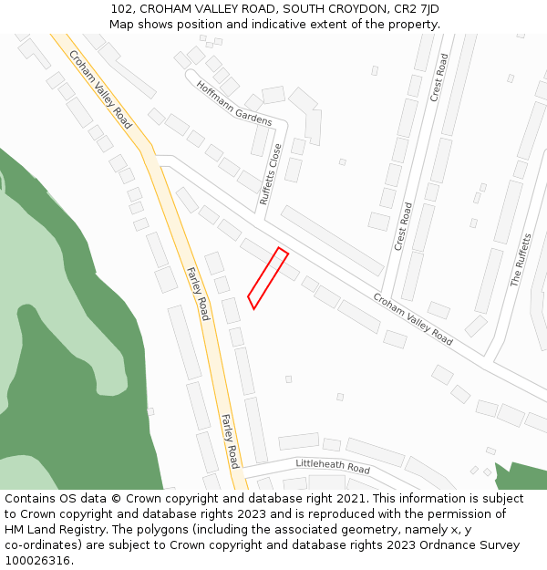 102, CROHAM VALLEY ROAD, SOUTH CROYDON, CR2 7JD: Location map and indicative extent of plot