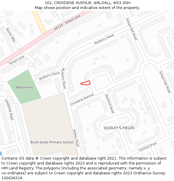 102, CROXDENE AVENUE, WALSALL, WS3 2NH: Location map and indicative extent of plot