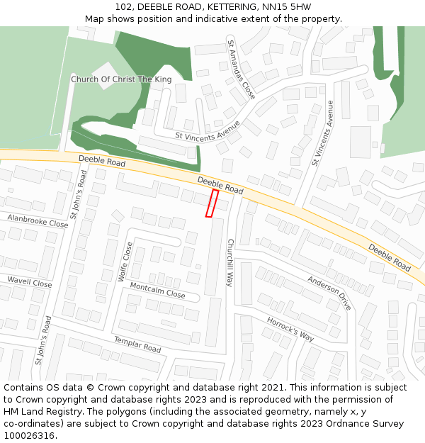 102, DEEBLE ROAD, KETTERING, NN15 5HW: Location map and indicative extent of plot