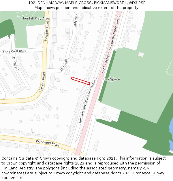 102, DENHAM WAY, MAPLE CROSS, RICKMANSWORTH, WD3 9SP: Location map and indicative extent of plot