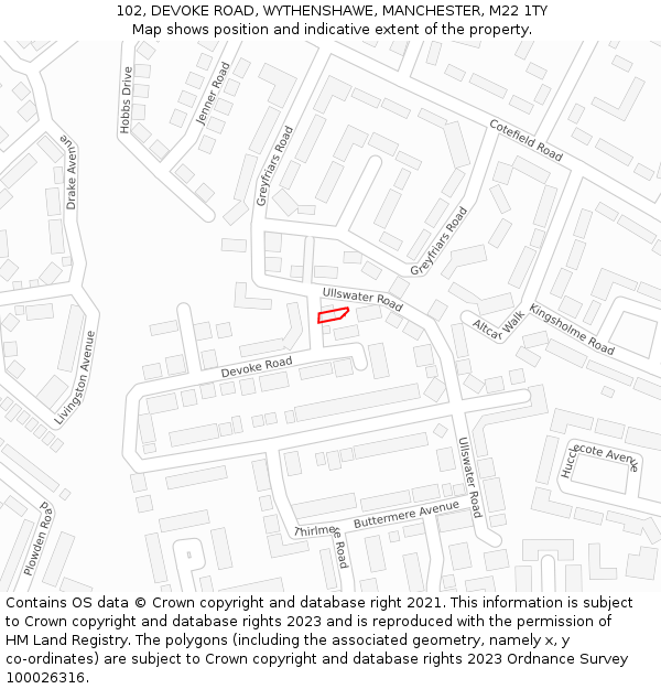 102, DEVOKE ROAD, WYTHENSHAWE, MANCHESTER, M22 1TY: Location map and indicative extent of plot