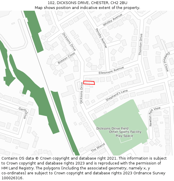 102, DICKSONS DRIVE, CHESTER, CH2 2BU: Location map and indicative extent of plot