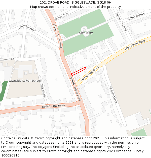 102, DROVE ROAD, BIGGLESWADE, SG18 0HJ: Location map and indicative extent of plot