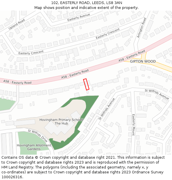 102, EASTERLY ROAD, LEEDS, LS8 3AN: Location map and indicative extent of plot