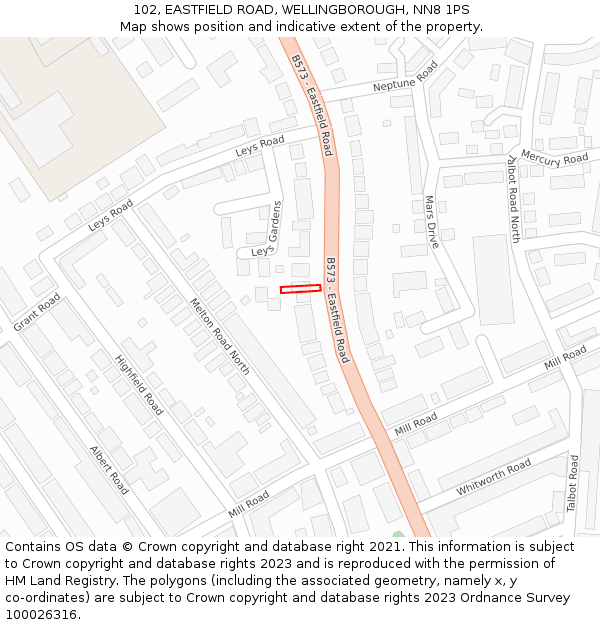 102, EASTFIELD ROAD, WELLINGBOROUGH, NN8 1PS: Location map and indicative extent of plot