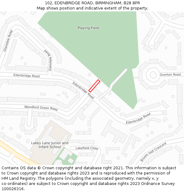 102, EDENBRIDGE ROAD, BIRMINGHAM, B28 8PR: Location map and indicative extent of plot