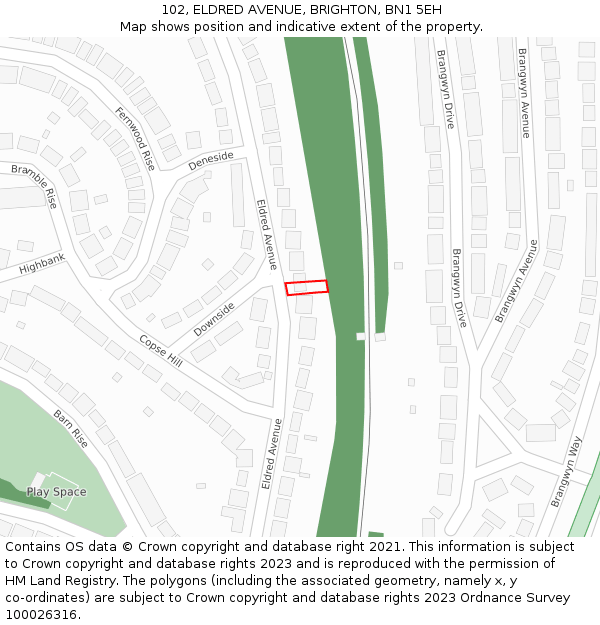 102, ELDRED AVENUE, BRIGHTON, BN1 5EH: Location map and indicative extent of plot