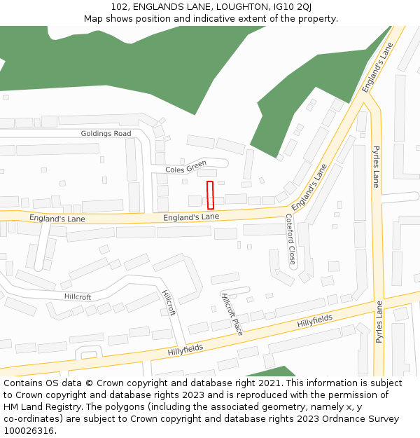 102, ENGLANDS LANE, LOUGHTON, IG10 2QJ: Location map and indicative extent of plot