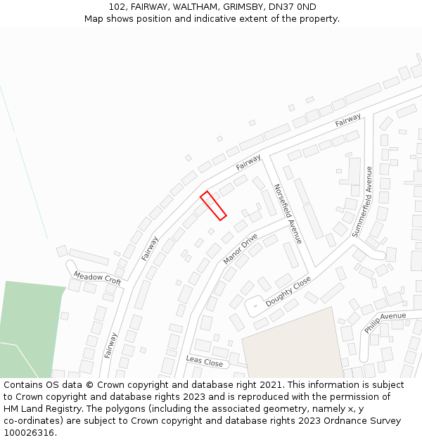 102, FAIRWAY, WALTHAM, GRIMSBY, DN37 0ND: Location map and indicative extent of plot