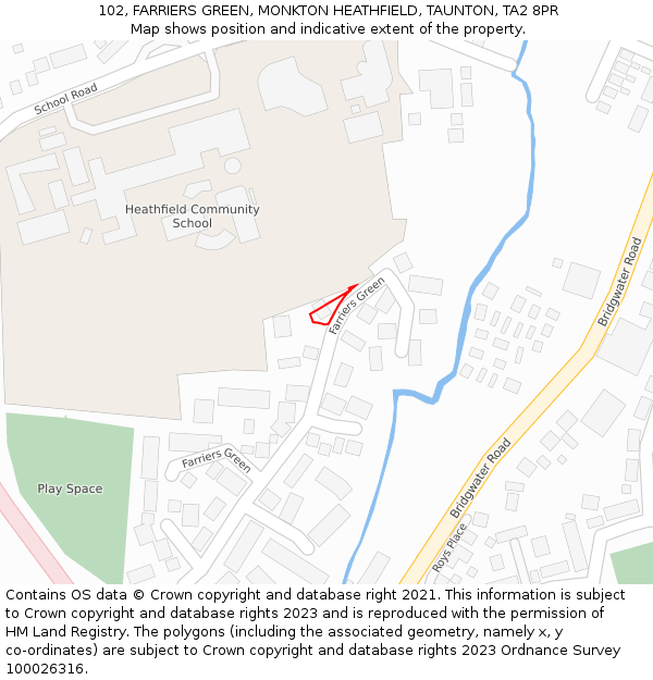 102, FARRIERS GREEN, MONKTON HEATHFIELD, TAUNTON, TA2 8PR: Location map and indicative extent of plot