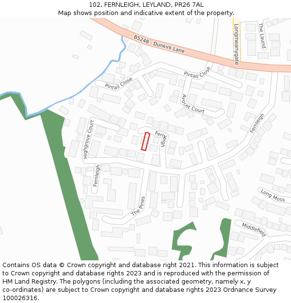 102, FERNLEIGH, LEYLAND, PR26 7AL: Location map and indicative extent of plot