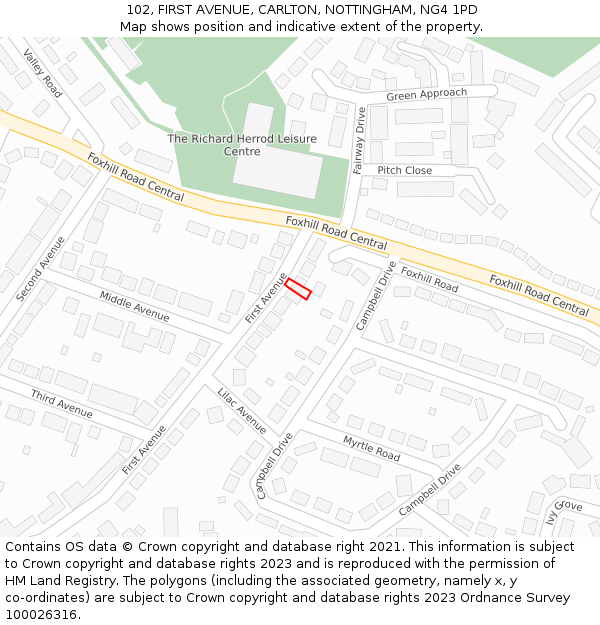 102, FIRST AVENUE, CARLTON, NOTTINGHAM, NG4 1PD: Location map and indicative extent of plot