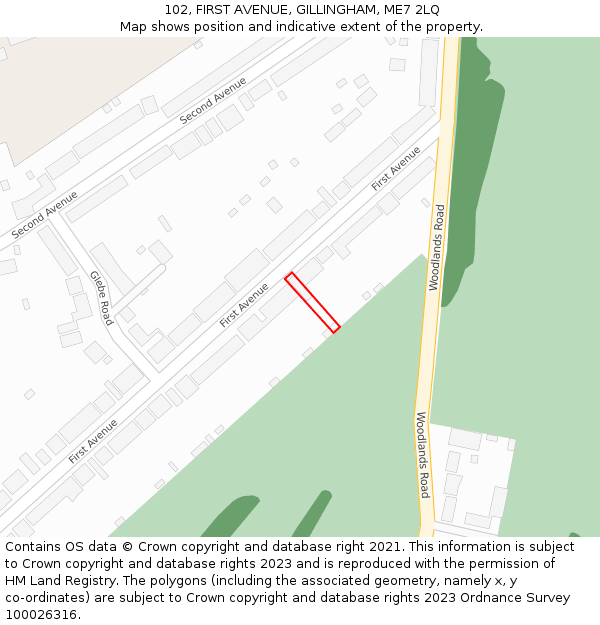 102, FIRST AVENUE, GILLINGHAM, ME7 2LQ: Location map and indicative extent of plot