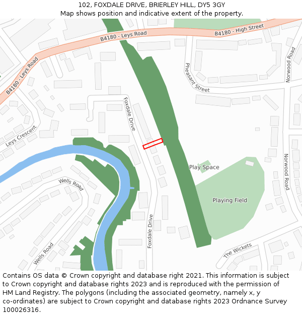 102, FOXDALE DRIVE, BRIERLEY HILL, DY5 3GY: Location map and indicative extent of plot