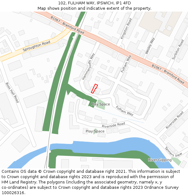 102, FULHAM WAY, IPSWICH, IP1 4FD: Location map and indicative extent of plot