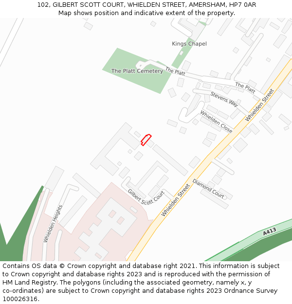 102, GILBERT SCOTT COURT, WHIELDEN STREET, AMERSHAM, HP7 0AR: Location map and indicative extent of plot