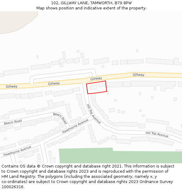 102, GILLWAY LANE, TAMWORTH, B79 8PW: Location map and indicative extent of plot