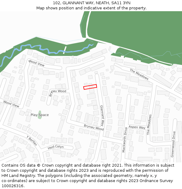 102, GLANNANT WAY, NEATH, SA11 3YN: Location map and indicative extent of plot