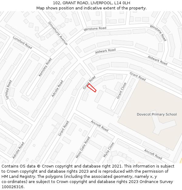 102, GRANT ROAD, LIVERPOOL, L14 0LH: Location map and indicative extent of plot