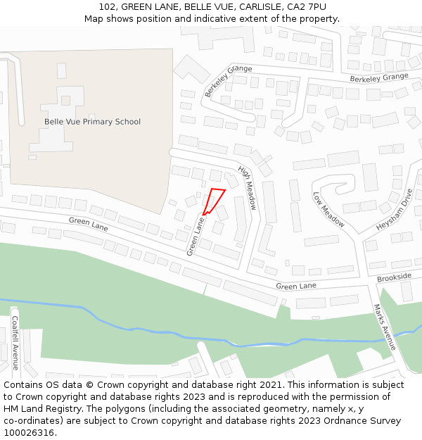 102, GREEN LANE, BELLE VUE, CARLISLE, CA2 7PU: Location map and indicative extent of plot