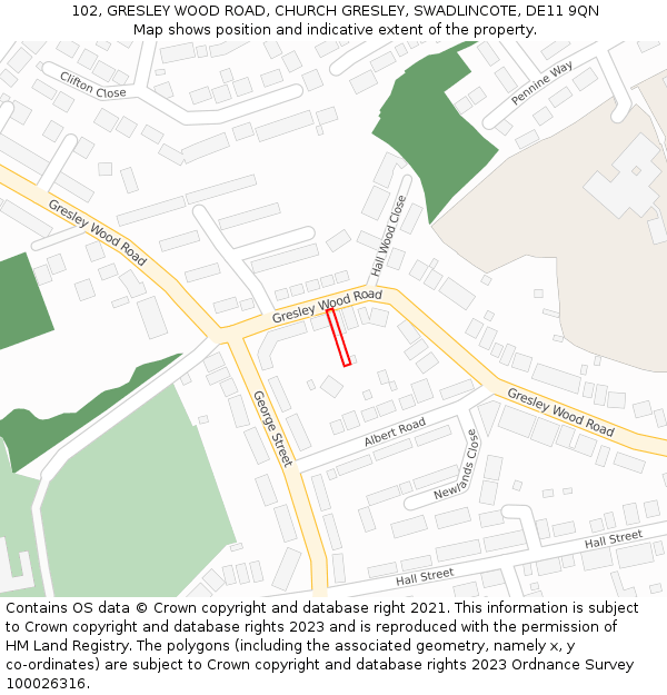 102, GRESLEY WOOD ROAD, CHURCH GRESLEY, SWADLINCOTE, DE11 9QN: Location map and indicative extent of plot