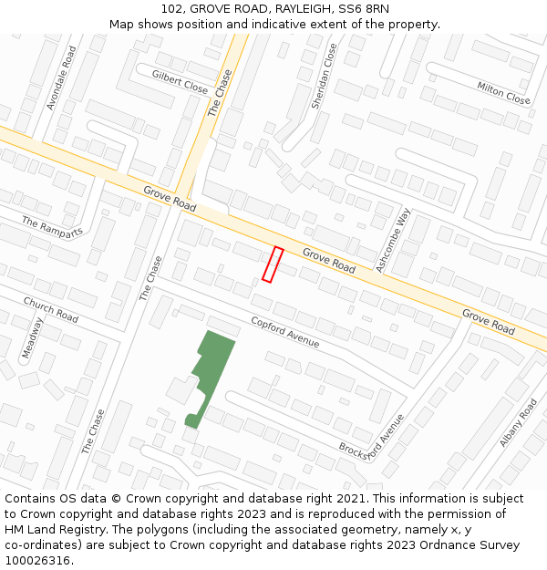 102, GROVE ROAD, RAYLEIGH, SS6 8RN: Location map and indicative extent of plot