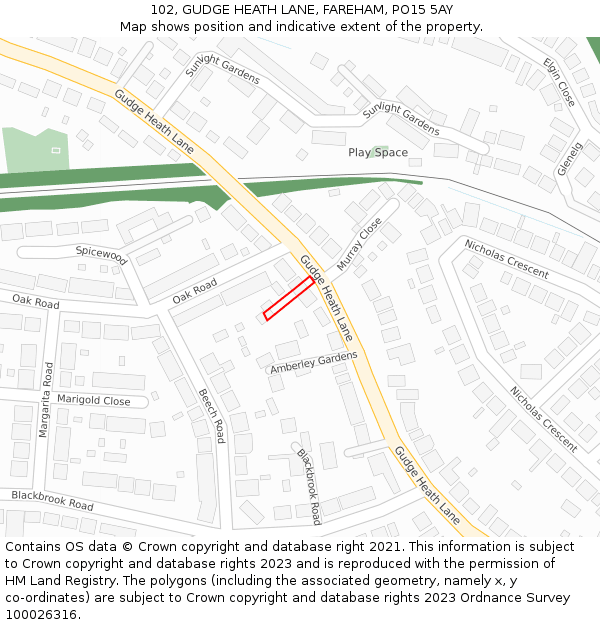 102, GUDGE HEATH LANE, FAREHAM, PO15 5AY: Location map and indicative extent of plot