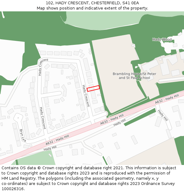 102, HADY CRESCENT, CHESTERFIELD, S41 0EA: Location map and indicative extent of plot