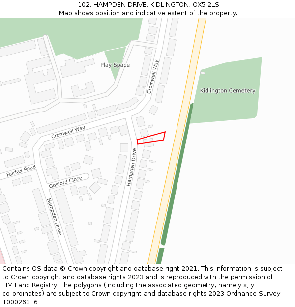 102, HAMPDEN DRIVE, KIDLINGTON, OX5 2LS: Location map and indicative extent of plot