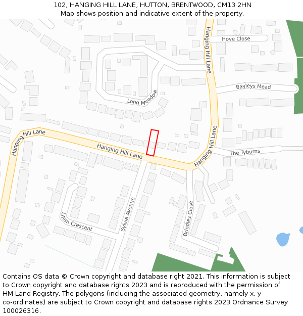 102, HANGING HILL LANE, HUTTON, BRENTWOOD, CM13 2HN: Location map and indicative extent of plot