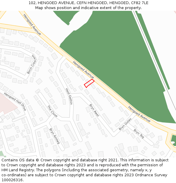 102, HENGOED AVENUE, CEFN HENGOED, HENGOED, CF82 7LE: Location map and indicative extent of plot