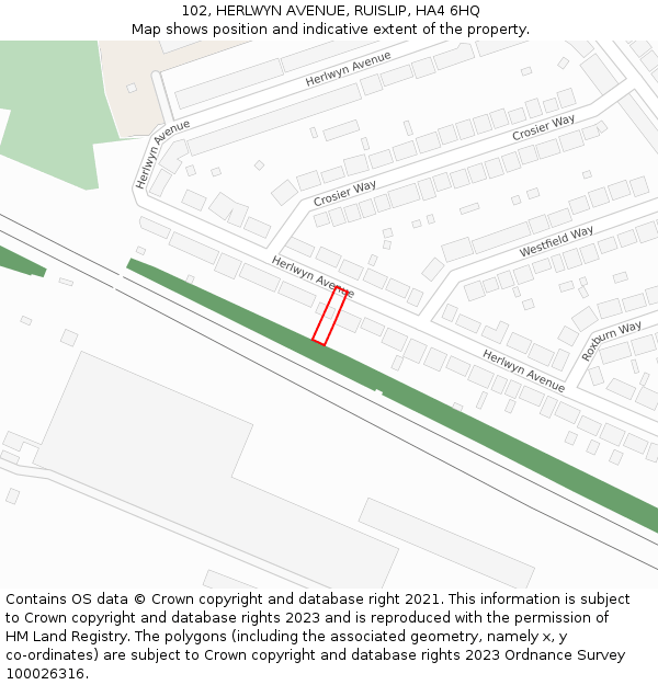 102, HERLWYN AVENUE, RUISLIP, HA4 6HQ: Location map and indicative extent of plot